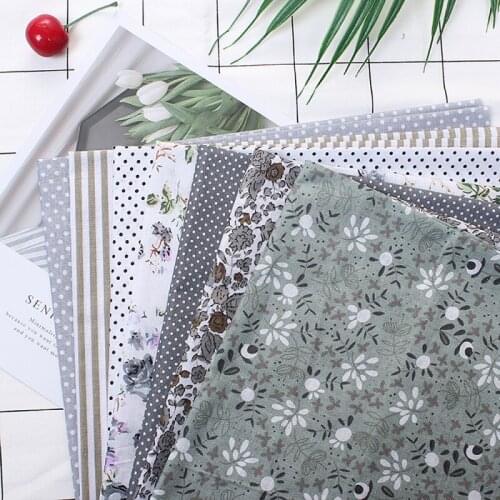 7PCS Grey Series Patchwork Cloth Cotton Floral Printed Fabric For DIY Craft Handmade Sewing Bags Bow Materials