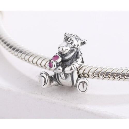 925 Sterling Silver Cartoon Animal Tiger Small Anime Enamel Flower Bracelet Charms DIY Jewelry Making For Original Pandora