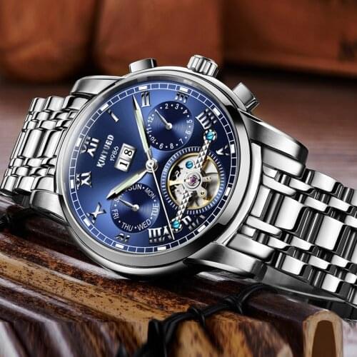 KINYUED Mens Watch Stainless Steel Band Automatic Mechanical Business Wrist Watch Luxury Brand Waterproof Watch for Men relogio