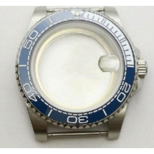 40mm Insert Bezel Blue White Ceramic Watch Case Sapphire Glass Solid/Seeing CaseBack Fit NH35A MIYOTA 8215 821A 8205 MOVEMENT