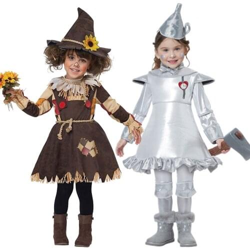 Girl Scarecrow Tin Man Costume Magic Castle Wizard Witch Fairy Tale Book Week Cosplay Fancy Party Dress Carnival Halloween