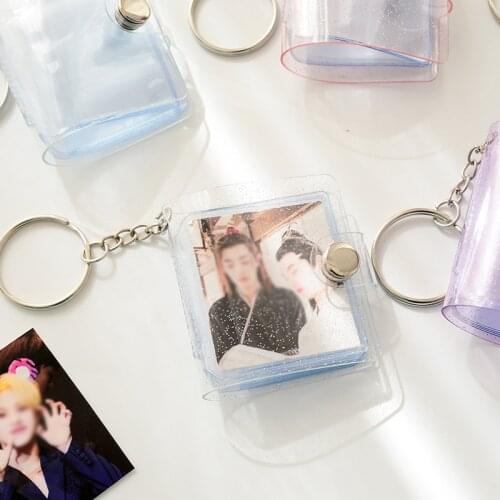 16 Pockets Jelly Color Photo Album for Mini Photo Sticker & Name Card 1 Inch Photos with Key Chain