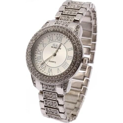 G&D Women Single Chain Silver Stainless Steel Band Fashion Watch Quartz Analog Wrist Watches