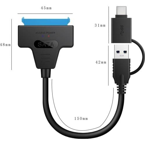 Xiwai Type C & USB 3.0 Male to SATA 22 Pin 2.5" Hard disk driver SSD Adapter Cable for Macbook & Laptop