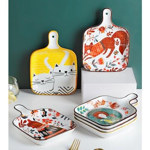 Ceramic Dinner Plate Household Tableware Oven Baking Pan Home Decoration Outdoor Snacks Dessert Restaurant Supplies Plate Set