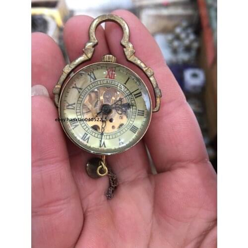 CHINESE OLD BRASS GLASS Pocket Watch BALL Clock