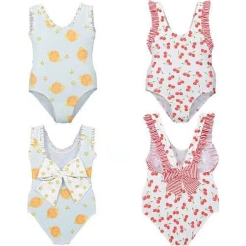 Baby Girl Bodysuit Bikini Toddler Infant Baby Girls Backless Pattern Printed Swimsuit with Bow Swimwear Spa Swimming with Hat