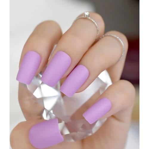 Romancing Nail Art Lavedar Purple Press On Nail Kit Slim Square OEM Nails Classic Glamour Nail Tips Peel Off 24 ct