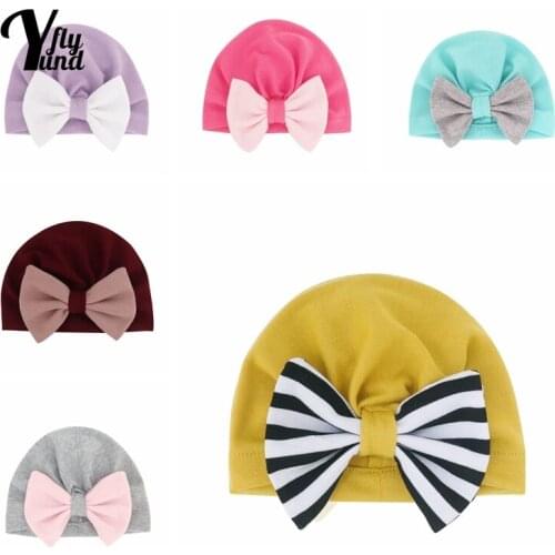 Yundfly Lovely Handmade Bowknot Baby Girls Hat Comfortable Warm Polyester Cotton Newborn Cap Fashion Bows Headwear Birthday Gift