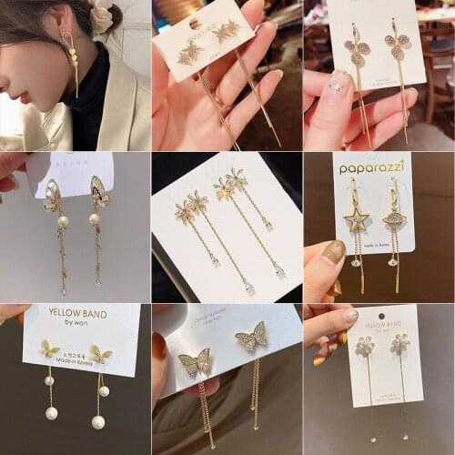 Fashionable Temperament, Cute Butterfly Flowers, Elegant And Sweet Korean Long Tassel Earrings, Face And Thin Ears Jewelry Women