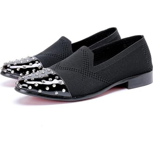 Summer mocassin homme black leather shoes men steel round toe rivets slip on loafers boat driving shoes male brogues