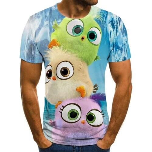 2021 summer 3D mens fashion new angry chicken cute animal print men and women trend short-sleeved casual T-shirt top