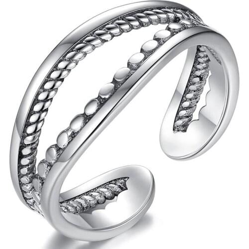 Smile Grin Doule Layer Vintage Punk Adjustable Thai Silver Color Ring For Women Mens Trendy Simple Tibetan Jewelry S-R2211