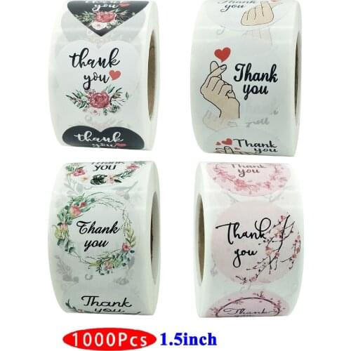 1.5inch 1000Pc/lot Roll Vintage Cute Kawaii Thank You Flower Stickers Aesthetic Scrapbooking Post Washi Seal Label Gift Package
