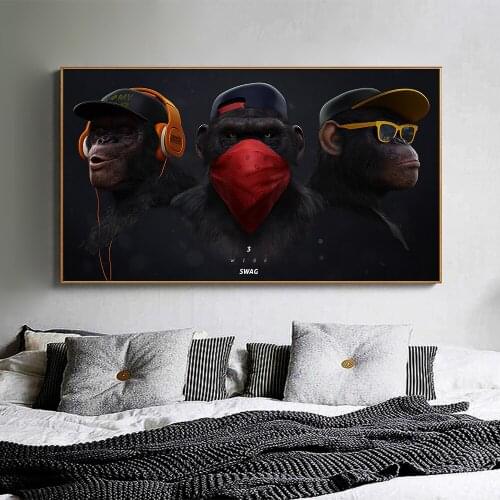 Wall Art Abstract Painting Animal Picture Canvas Print Chimps Music Living Room Home Decor Poster No Frame