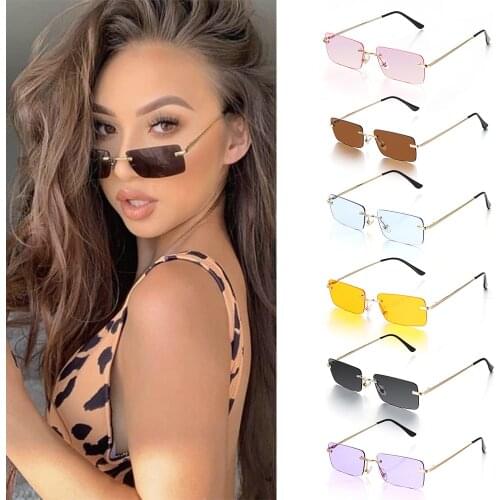 UV400 Rectangle Rimless Women Sunglasses Unisex Retro Gradient Eyewear Fashion Motocycle Auto Accessaries