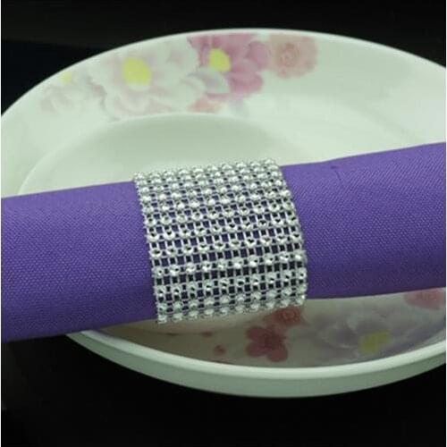 Wholesale 50Pcs Sliver Row Rhinestones Napkin Rings Serviette Holder Wedding Decoration Bridal Party Favor Adornment Hot Sale