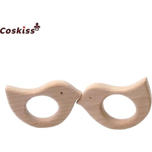 50pcs Beech Wooden Bird Natural Handmade Wooden Teether DIY Wood Personalized Pendent Eco-Friendly Safe Baby Teether Toys