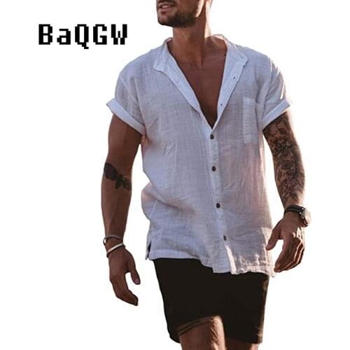 Spring Summer New Mens Solid Color Cotton Linen Shirt Loose Large Size 5XL Mens Casual Short Sleeve Single Breasted Tee Shirt