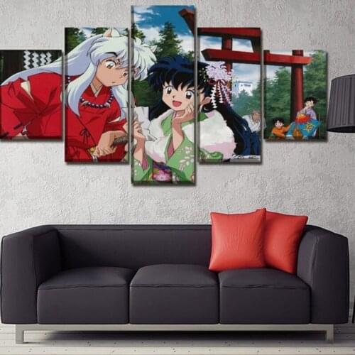 5 Pieces Inuyasha Modern Canvas Painting Wall Art Hd Prints Modular Animation Poster Pictures For Boy Room Home Decoration