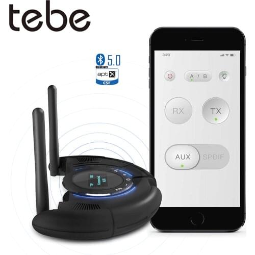 Tebe Bluetooth 5.0 Receiver Transmitter APTX/LL/HD/SBC SPDIF Wireless Audio Adapter 3.5mm AUX LED Display APP Remote Control