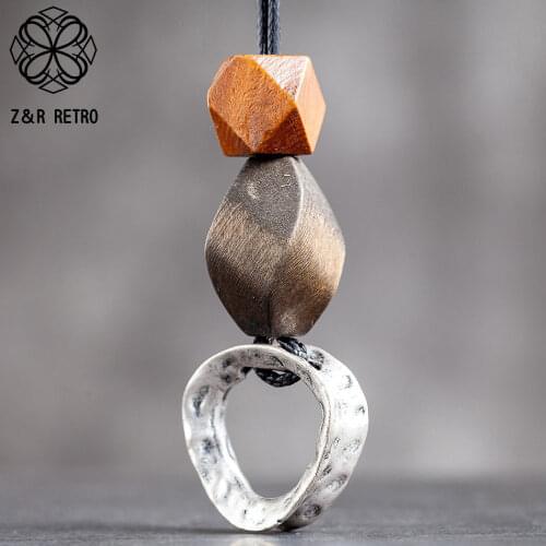 Vintage Geometric Wooden Necklace Jewelry For Women 2021 Antique Statement Suspension Accessories Fashion Long Chain Pendants