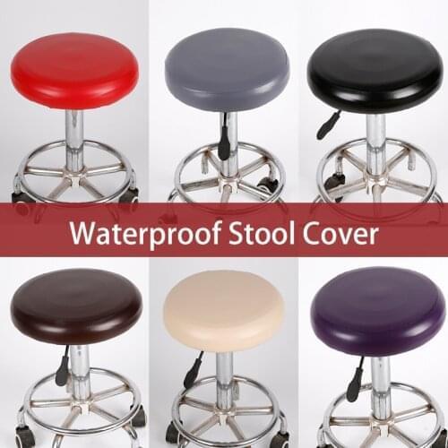 Waterproof Pu Leather Stool Cover Round Elastic Slipcover Office Banquet Beauty Salon Bar Chair Protector Seat Covers