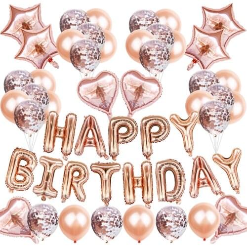 Rose Gold Birthday Party Balloons Happy Birthday Letter Foil Balloon Baby Shower Event Party Decor Photo Prop Supplies новый год