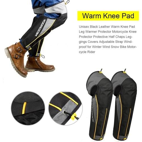 Black Leather Warm Knee Pad Leg Warmer Protector Motorcycle Knee Protector Protective Half Chaps Adjustable Leggings Covers