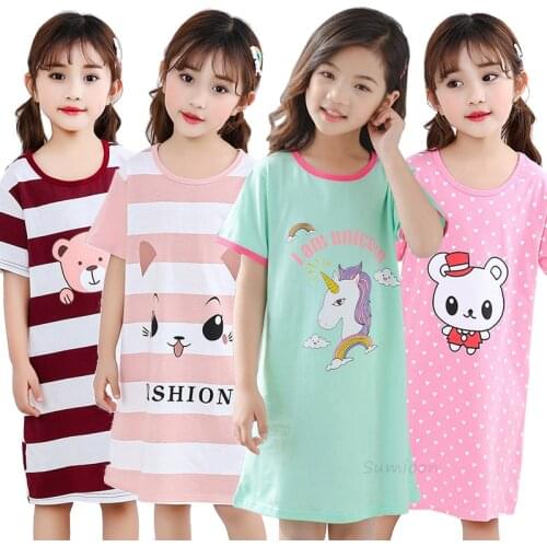 2-18 years Teens Nightdress Little Teen Girl Pajamas Dresses Children Summer Nightgown Home Clothes Kids Sleepwear Gecelik