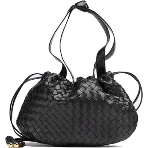 Nuleez Genuine Cowhide Leather Woven Bag women Handmade High-End One Shouder Fashion Big Capacity Apricot Brown Green Spring New