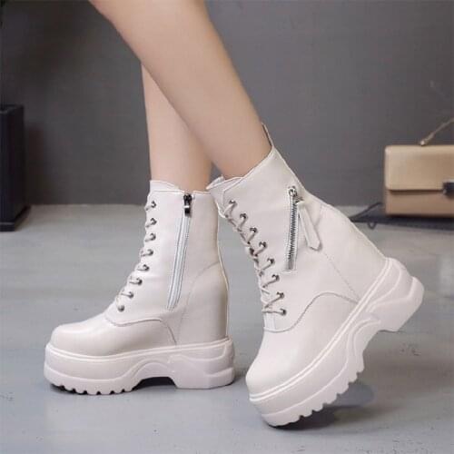 2021 Autumn Winter Women Thick Sole Ankle Boots Luxury Platform Casual Boots Womens 11cm High Heels Wedge Shoes Woman Sneakers
