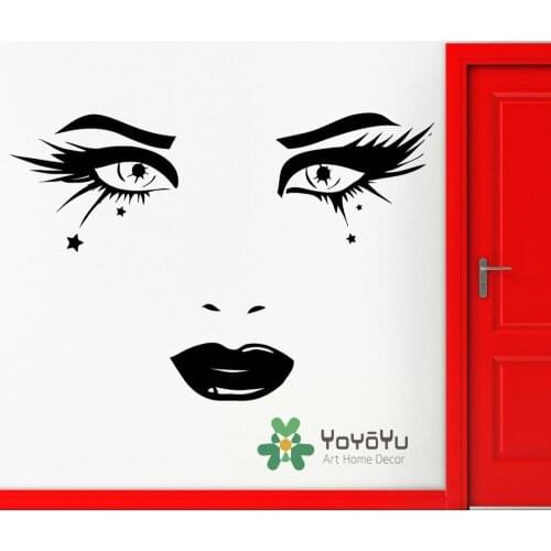 Woman Face Wall Decals With Special Art Girls Eyes Wall Sticker Salon Girl Modern Home Decor Wall Murals Wall Decal Poster T-11
