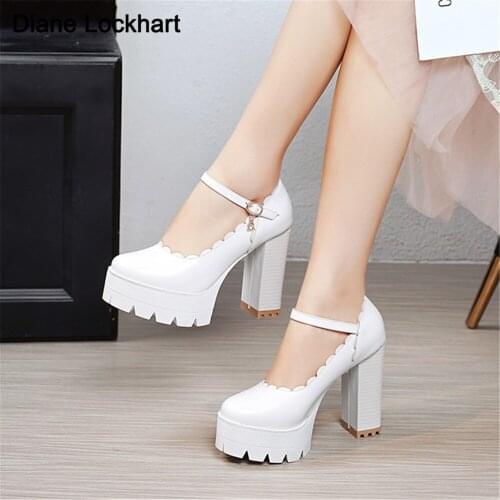 2021 Spring Autumn Womens Chunky Block High Heel Platform Shoes Ankle Strap Buckle Pumps Gothic Punk Shoes For Model Nightclub