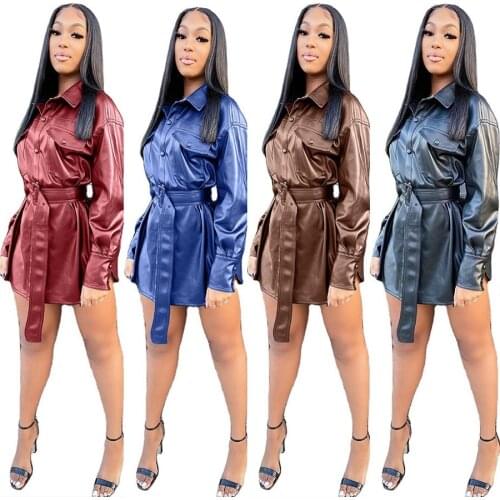 Women Autumn Winter Long Sleeve Soft PU Leather Trench Coat Single Button Belt Bandage Jackets Fashion Outerwear Tops