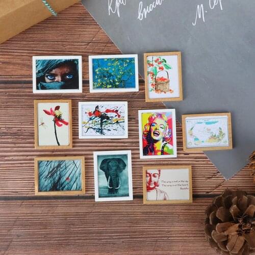 1/12 Resin Miniature Vintage Frame Mural Wall Painting for Dollhouse Dolls House Living Room Bedroom Furniture Decor Toys
