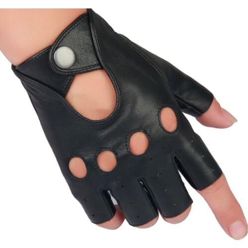 Women/Man 1Pair Leather Gloves Driving Unlined Half Finger Gloves Fingerless Gym Fitness Gloves Black