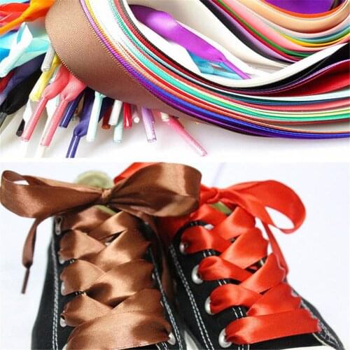 1 Pair High Quality Silk Fabric Shoelace Candy Color Flat Satin Silk Ribbon Shoelaces 2*120 Cm Sneaker Sport Shoes Lace Strings