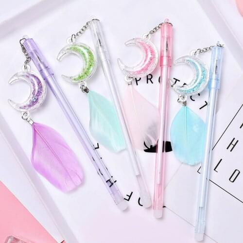 1PC Ins Girl Heart Sequin Feather Pendant Gel Pen Cute Creative Moon Pendant Pen Student Signature Pen Water Pen