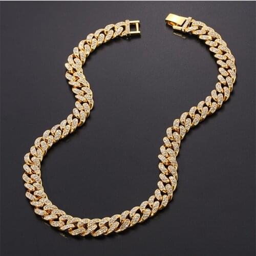 13mm Punk Hip Hop Cuban Link Chain Choker Necklace Iced Out Rapper Crystal Necklace Fashion Bling Rhinestone Jewelry Gift