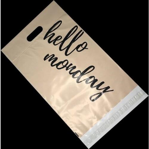 50Pcs Plastic Courier Bag With Handle Hello Monday Poly Mailers Waterproof Shipping Mailing Bags Express Packaging Envelopes