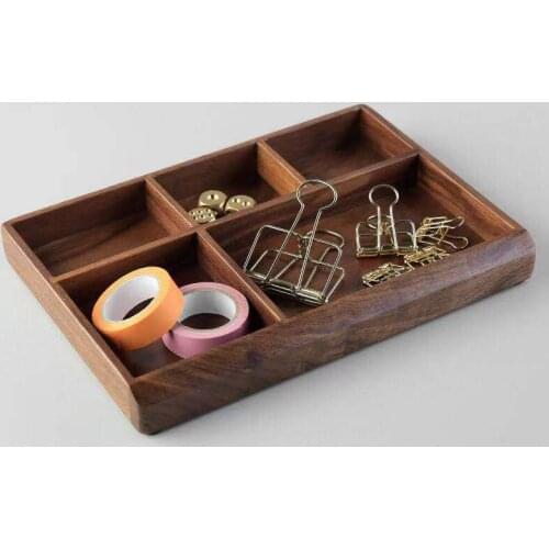 Black Walnut Multi-Functional Rustic Vintage Wooden 5 Division Entrance Key Holder Jewelry Storage Box Tray Desk Organizer