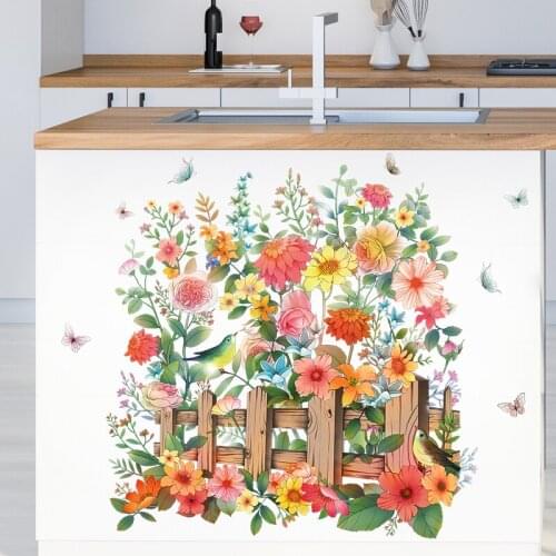 Blooming Colorful Flowers Sticker Romantic Garden Mural Creative Bedroom Decorative Decals Self Adhesive TV Background Wallpaper