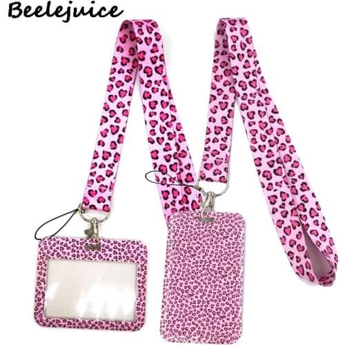 Pink Leopard Print Credit Card ID Holder Bag Student Women Travel Bank Bus Business Card Cover Badge Accessories Gifts