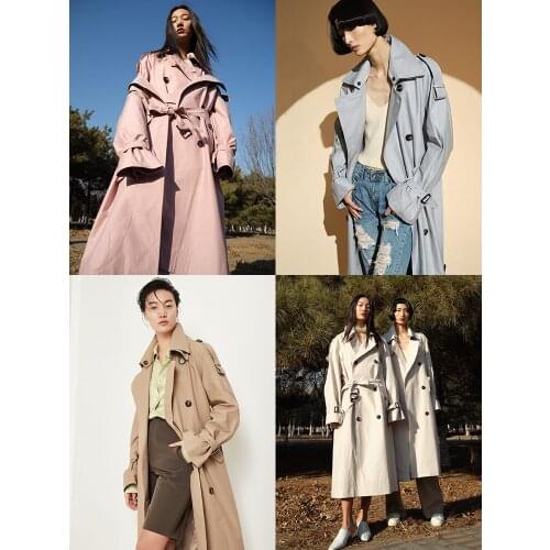 Long Staple Cotton Gabardine Double Collar High End White Windbreaker Womens Middle Long 2021 New Spring and Autumn Fashion