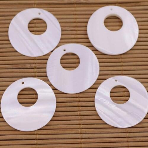 5 PCS 30mm Round Coin Shell Charms Pendant Natural Mother of Pearl Big Hole
