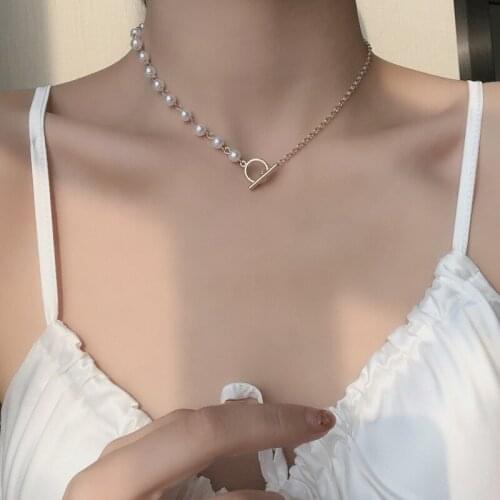 Fashion Simulated Pearl Bead Chain Choker Necklace for Women Simple Gold Silver Color Chain OT Necklace Wedding Party Jewelry
