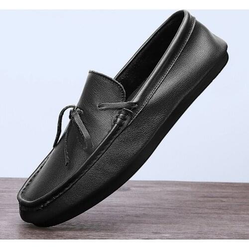 Mens Genuine Leather Shoes tassel Head cow Leather Soft Anti-slip Rubber Loafers Shoes Man slip on Casual Real Leather Shoes