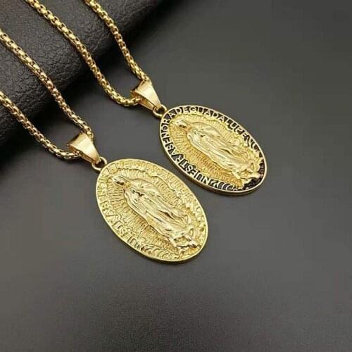 Hip Hop Stainless Steel Nuestra Senor Adeguadalupe Virgin Mary Pendants Necklaces for Men Women Catholic Jewelry