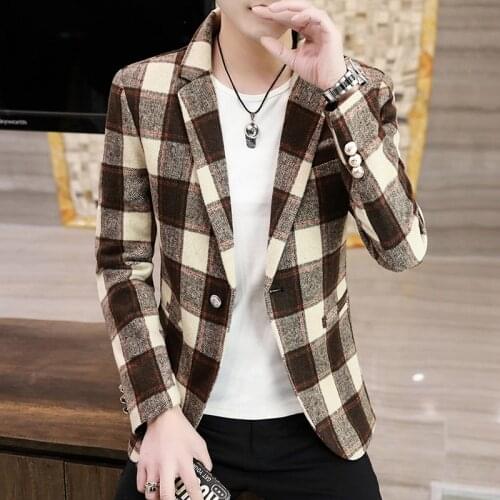 2021 Plaid Blazer British Stylish Male Blazer Suit Jacket Business Casual One Button Blazer For Men Regular Abrigo Hombre s-3xl